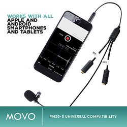 Movo Executive Lavalier Clip-on Interview Microphone with Secondary Mic & Headphone Monitoring Input for Apple iPhone, iPad, Samsung, Android Smartphones/Tablets