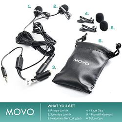 Movo Executive Lavalier Clip-on Interview Microphone with Secondary Mic & Headphone Monitoring Input for Apple iPhone, iPad, Samsung, Android Smartphones/Tablets