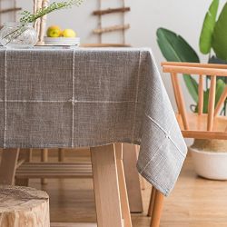 ColorBird Solid Embroidery Lattice Tablecloth Cotton Linen Dust-proof Table Cover for Kitchen Dinning Tabletop Decoration (Square, 52 x 52 Inch, Gray)