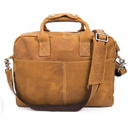 BAIGIO Men's Vintage Genuine Leather Laptop Briefcase 15.6" Business Shoulder Tote Satchel Bag (Brown)