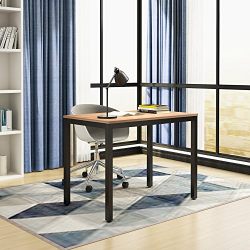 Need Computer Desk- 39.37'' Length Computer Table Study Writing Desk Gaming Desk Home Office Desk, Teak Color Desktop+ Black Frame