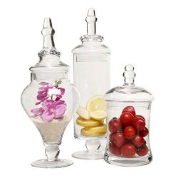 Designer Clear Glass Apothecary Jars (3 Piece Set) Decorative Weddings Candy Buffet - MyGift
