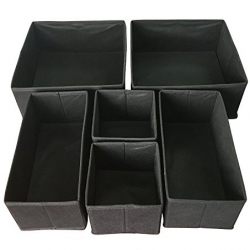 Sodynee Foldable Cloth Storage Box Closet Dresser Drawer Organizer Cube Basket Bins Containers Divider with Drawers for Underwear, Bras, Socks, Ties, Scarves, 6 Pack, Black