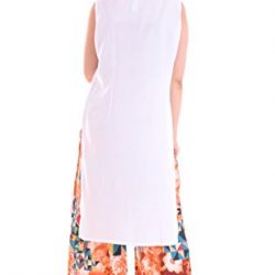 BrightJet Attractive Designer White Rayon Women Fashion Printed Kurti Straight fit Kurta Top Tunic with Printed Palazoo Party Dress Combo Pack (M)