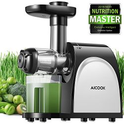Juicer Masticating Juicer, Aicook Juice Extractor, Cold Press Juicer Machine, Higher Juicer Yield and Drier Pulp, with Quiet Motor and Reverse Function, Easy to Clean with Brush