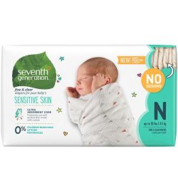Seventh Generation Baby Diapers, Free & Clear for Sensitive Skin, Original No Designs, Newborn 144 count (Packaging May Vary)