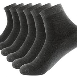 Areke Mens Thin Comfortblend Cotton Mesh Crew Quarter Socks, Knit Mid Calf Athletic Casual Soxs Color Dark Grey 6Pack Size A