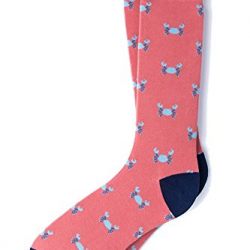 Men's Hipster Nautical Pink Crab Cotton Novelty Contemporary Crew Dress Socks (Salmon Coral)