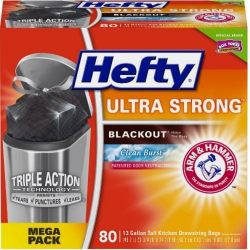 Hefty Ultra Strong Blackout Trash/Garbage Bags (Clean Burst, Odor Control, Kitchen Drawstring, 13 Gallon, 80 Count) - Fits All Simplehuman Size J Cans