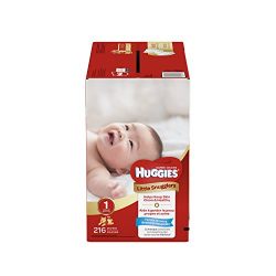HUGGIES Little Snugglers Baby Diapers, Size 1, for 8-14 lbs, One Month Supply (216 Count), Packaging May Vary