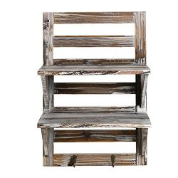 MyGift Rustic Wood Wall Mounted Organizer Shelves w/2 Hooks, 2-Tier Storage Rack, Brown