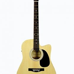 Full Size NATURAL Acoustic Electric Guitar Cutaway with 3 EQ, BLOND, & DirectlyCheap(TM) Translucent Blue Medium Guitar Pick