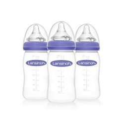Lansinoh mOmma Breastmilk Feeding Bottle with NaturalWave Nipple, Pack of 3 Bottles, 8 Ounce Each, Medium Flow Nipples, Soft Silicone Nipple, Collapse Resistant, Anti-Colic, BPS and BPA Free