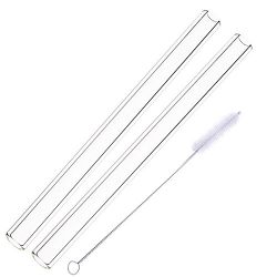 Glass Smoothie Straw, Alink Extra Wide Reusable Long Fat Boba Straws, 14mm X 9 in for Milkshake and Tapioca Pearls Tea, Set of 2 with Clening Brush