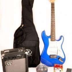 SX RST EB Full Size Blue Electric Guitar Package w/Guitar, GA1065 Amp, Strap and Instructional DVD