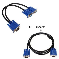 VGA Cable,Saytay VGA Y-Splitter Cable Adapter(1 Male to Dual 2 VGA Female )+ 2 VGA to VGA(Male to Male)Cable Converter Video Cable for Screen Duplication