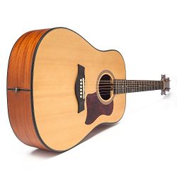 Dreadnought Acoustic Guitar SOLID Top Series by Hola! Music (Model HG-41STM), Full Size 41 Inch - SOLID Spruce Top, Mahogany Back and Sides - D'Addario EXP16 Steel Strings and Guitar Strap Included