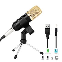Computer Recording Microphone with Tripod Stand and Real-time Monitoring, Archeer Cardioid Podcast Studio Condenser Microphone for PC iPhone Laptop Tablet Mac, Suport iOS Android Windows Linux