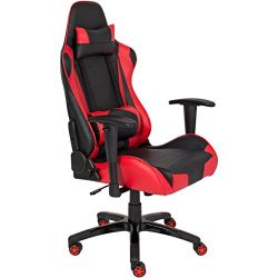 Best Choice Products Height and Backrest Adjustable Leather Gaming Office Chair w/Support Cushions (Red)