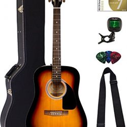 Fender FA-100 Dreadnought Acoustic Guitar - Sunburst Bundle with Hard Case, Tuner, Strings, Strap, and Picks
