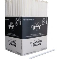 Crystalware Flexible Drinking Straws - 380/box Individually Wrapped, Food-Safe BPA Free Plastic, 7 3/4 Inches Long, Cold or Hot Drinks, White Color