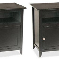 Set of 2 Wood End Table/Night Stand with Door and Shelf, Black