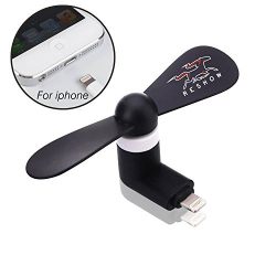 Reshow Micro USB Mini iPhone Fan, Portable Dock Cool Cooler Rotating Fan, Cooling Solution Quiet, Foldable Personal Fan for iPad, iPhone, Android Phone (Lightning, Black)