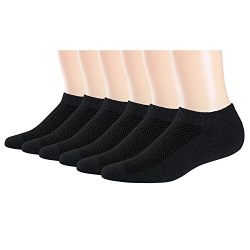 Areke Mens Comfort Cotton Cushioned Mesh No Show Low Cut Athletic Socks, Knit Non-Slide Sport Ankle Soxs Color Black 6Pack Size A