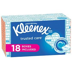 Kleenex Trusted Care Everyday Facial Tissues, Flat Box, 210 Tissues per Flat Box, 18 Packs