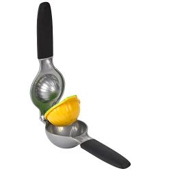 Lemon and lime hand juicer with perfect fit inserts