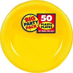 Big Party Pack Dessert Plates, 50 Pieces, Made from Plastic, Sunshine Yellow, 7-Inch by Amscan