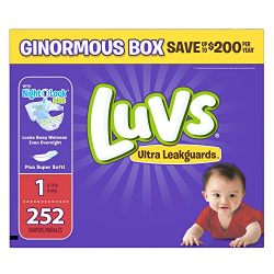 Luvs Ultra Leakguards Disposable Diapers Newborn Size 1, 252 Count, ONE MONTH SUPPLY