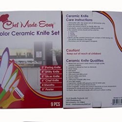ON SALE Chef Made Easy Ceramic Knife Set 9 Piece - Kitchen Knives with Case (Knife Sheaths) - Add to Collection of Cutlery Kitchen Utensils - Use As Bread, Vegetable and Chef Knife - (Multi-Color Set)