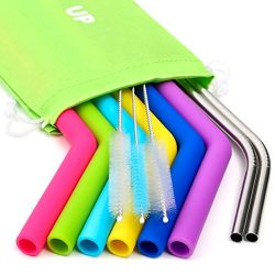 Silicone Straws for 30 oz Tumbler Yeti/Rtic Complete Bundle - Reusable Silicone Straws Set of 6 - Stainless Steel Straws Extra Long - Brushes and Storage Pouch Included