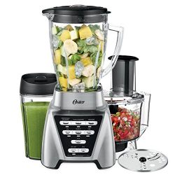 Oster Pro 1200 Blender with Glass Jar PLUS Smoothie Cup & Food Processor Attachment, Brushed Nickel