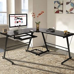 Best Choice Products L-Shape Computer Desk PC Glass Laptop Table Workstation Corner Home Office Black