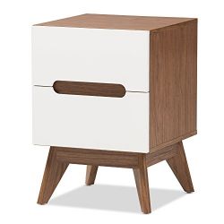 Baxton Studio -Amz Helene Mid-Century Modern Wood 3-Drawer Storage Nightstand, White/Walnut Brown