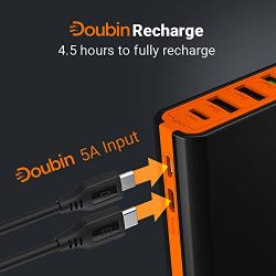 EasyAcc 20000 mAh USB C Power Bank, QC 3.0 Quick Charge Portable Charger, MegaCharge D20 External Battery Pack with 5A Dual Input, 6A 4-Port Output- Black & Orange