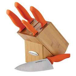 Rachael Ray 6-Piece Japanese Stainless Steel Knife Block Set with Orange Handles