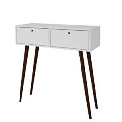Manhattan Comfort Onsala Console Table Collection Free Standing Console Table with Storage Includes 3 Drawers and Modern Splayed Wooden Legs, White with Tobacco Legs