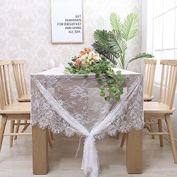 B-COOL 60" X120" Classic White Wedding Lace Tablecloth Lace Tablecloth Overlay Vintage Embroidered Lace Overlay for Rustic Wedding Vintage Reception Decor Spring Summer Outdoor Party Boho Party Decor