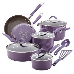 Rachael Ray Cucina Hard Porcelain Enamel Nonstick Cookware Set, 12-Piece, Lavender Purple