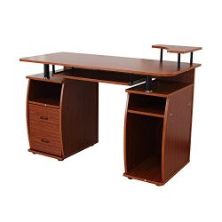 HomCom Home Office/Dorm Room Computer Desk with Keyboard Tray - Brown