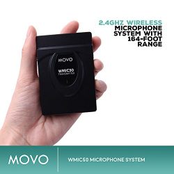 Movo WMIC50 2.4GHz Wireless Lavalier Microphone System with Integrated 164-foot Range Antenna (Includes Transmitter with Belt Clip, Receiver with Camera Shoe, Lavalier and 2 Earphones)