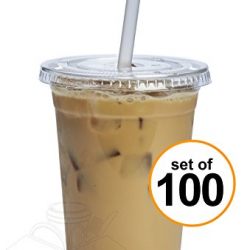 COMFY PACKAGE 100 Sets 20 Oz. Plastic CRYSTAL CLEAR Cups with Flat Lids for Cold Drinks, Iced Coffee, Bubble Boba, Tea, Smoothie etc.