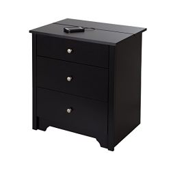 South Shore Vito Nightstand Charging Station with 2 Drawers, Pure Black