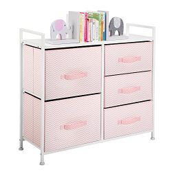 mDesign Fabric 5-Drawer Dresser and Storage Organizer Unit for Bedroom, Dorm Room - Pink/White