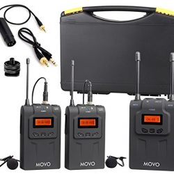 Movo WMIC80 UHF Wireless Lavalier Microphone System with 2 Bodypack Transmitters, Portable Receiver, 2 Lav Mics, and Shoe Mount for DSLR Cameras (330' Range)