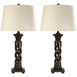 Ashley Furniture Signature Design - Fallon Table Lamp - Classic French Turned Wood Design - Set of 2 - Black