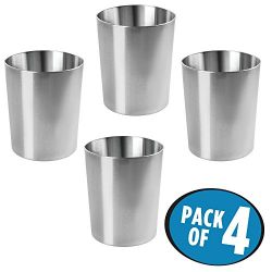 mDesign Round Metal Small Trash Can Wastebasket, Garbage Container Bin for Bathrooms, Powder Rooms, Kitchens, Home Offices - Pack of 4, Durable Stainless Steel with a Polished Finish